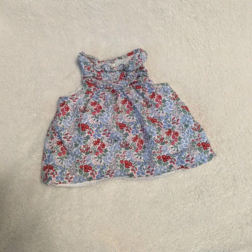 Janie and Jack Top Floral White Blue Pink Size 0 to 3 Months Petal Back Button